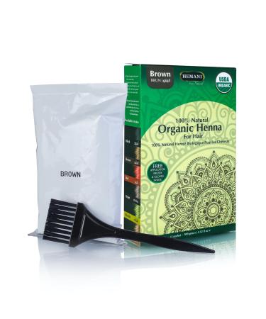 HEMANI Organic Hair Henna 3.5 OZ (100g) 100% Natural - Applicator Brush + Gloves Included (Brown)