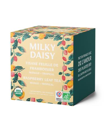 Milky Daisy Organic Raspberry Leaf Tea Tropical Mango Flavor Pregnancy Painful Periods and Breastfeeding 40 Tea Bags