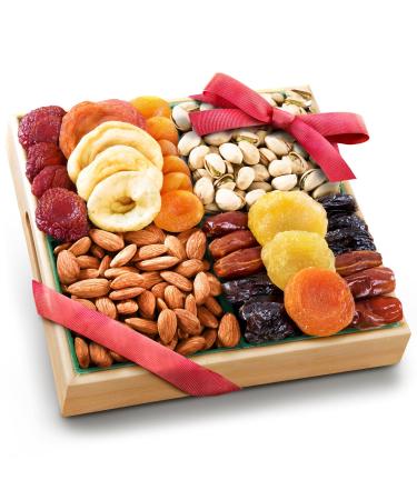 Pacific Coast Classic Dried Fruit Tray Gift with Almonds and Pistachios for Holiday Birthday Healthy Snack Business Gourmet Food Platter, 26 ounces Dried Fruit and Nuts