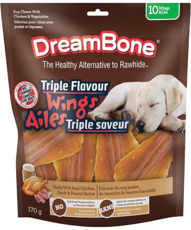 DreamBone Triple Flavour Wings Chicken Peanut Butter & Duck Artificial Free 10ct 6oz 170g 6 Pack - Buy Online on GoSupps.com