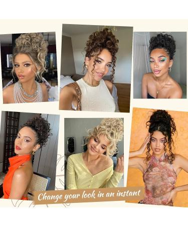 Matthia Large Curly Messy Bun | Drawstring Ponytail for Black Women | Synthetic Salt and Pepper Hair Bun Extension | Curly Updo Hair Piece | Daily Use | T1B/Gray - Buy Online on GoSupps.com