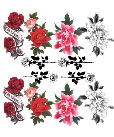 10 Sheets 3D Rose Peony Flower Temporary Tattoos for Women and Girls  Waterproof Fake Tattoo Stickers for Lady Arm Shoulder Leg and Body 10 Pcs
