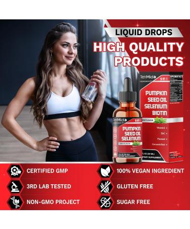 Tenmido Pumpkin Seed Oil Supplement - Liquid Drops 9in1 with Selenium Biotin Vitamin E Zinc Omega 3 Cranberry Curcumin and Corn Silk - 30ml 1 Fl Oz - Buy Online on GoSupps.com