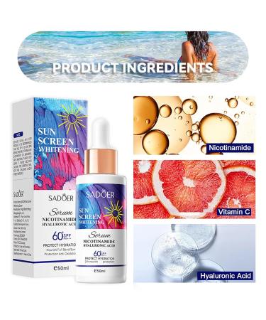 Face Serum SPF 60+ | Invisible Daily Sunscreen with Hyaluronic Acid & Niacinamide | Lightweight 24h Moisturizing Protection for Women - Buy Online on GoSupps.com