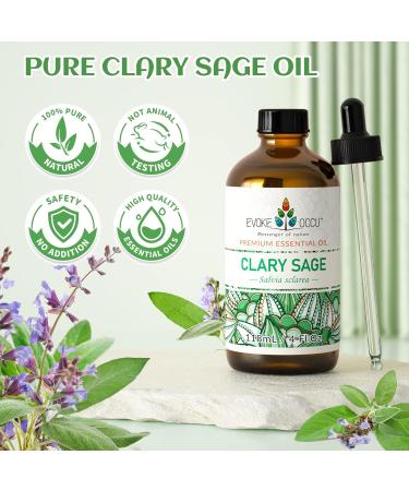 EVOKE OCCU Clary Sage Essential Oil 118ml - 4 FL Oz | Pure Sage Oil for Diffuser, Massage, Fragrance, Candle & Soap Making - Buy Online on GoSupps.com