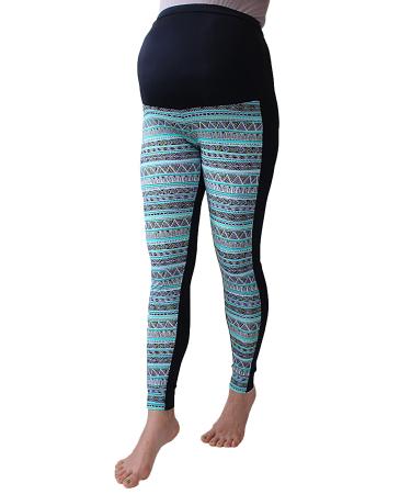 Maternity Zigzag Leggings Over Bump Multicoloured Print Leggings No See Through Maternity Leggings Chevron Print Pregnancy Yoga Wear (L Chevron Stripes) L Chevron Stripes