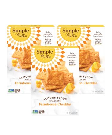Simple Mills Almond Flour Crackers, Farmhouse Cheddar - Gluten Free, Healthy Snacks, 4.25 Ounce (Pack of 3) Farmhouse Cheddar 4.25 Ounce (Pack of 3)