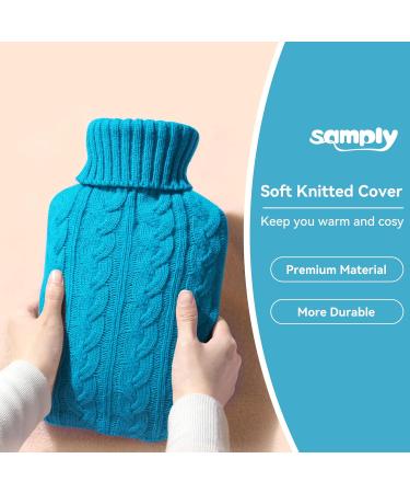 Samply 2L Hot Water Bottle with Knitted Cover - Hot/Cold Compress for Pain Relief - Cobalt Blue/Sapphire Blue - Buy Online on GoSupps.com