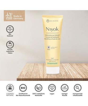 Niyok Organic Coconut Oil Toothpaste with Lemon Grass & Ginger (75ml) | Natural Fluoride-Free Vegan Toothpaste for Whiter Teeth & Gum Protection - Buy Online on GoSupps.com