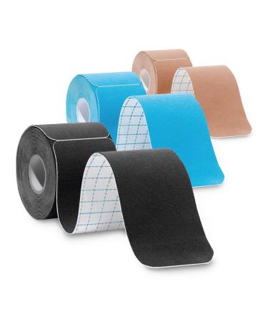 3-Pack Kinesiology Tape Pro Athletic Sports. Knee Ankle Muscle Kinetic Sport Dynamic Physical Therapy. Strong-Rock Breathable h2o Resist Cotton.Roll pre-Cut 10 in Strip - Multi-Colored