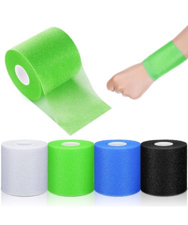 4 Pieces Foam Underwrap Athletic Foam Tape Sports Pre Wrap Athletic Tape Sports Tape for Ankles Wrists Hands Knees and Hair, 2.75 x 30 Yards (Black, Blue, White, Green)