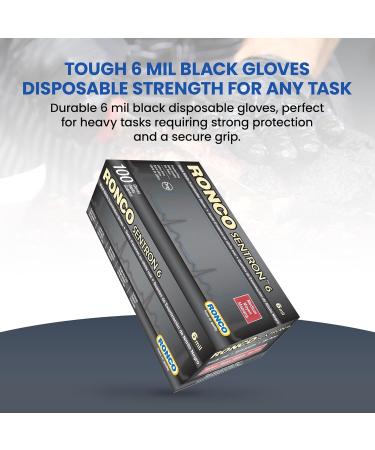 Ronco Sentron6 Medium Size Black Disposable Nitrile Gloves Heavy Duty Powder-Free Industrial Grade 6 MIL Thickness Textured Case of 10 Packs (1000 Gloves) - Buy Online on GoSupps.com
