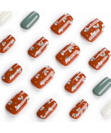 Shop BABALAL Fall Press on Nails - Medium Square Brown Leaf Glossy Acrylic Nails | 24PCS Glue-on Manicure for Women & Girls - Buy Online on GoSupps.com