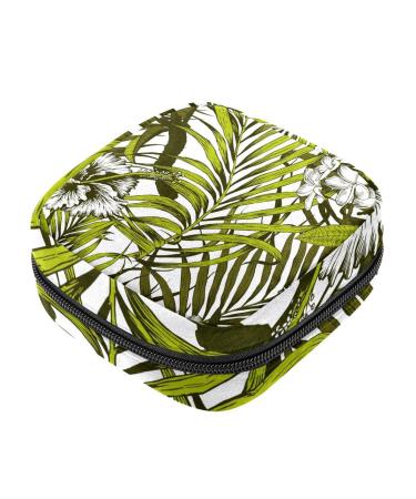 Tropical Flowers Palmblatt Gibiskus Plumeria Pattern Sanitary Napkin Storage Pocket Menstruation Pad Bag Portable Menstrual Cup Pocket With Zipper for Teen Girls Women Women