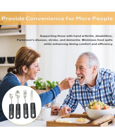 Ergonomic Cutlery Set for Parkinson's & Disabilities - 4-Piece Aid Kit with Bent Spoon Loeffel Knife & Fork for Seniors & Kids - Buy Online on GoSupps.com