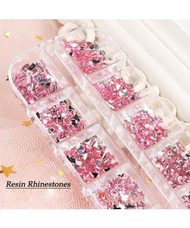 Nail Gems 2 Plates Rhinestones for Nail Art 2 Colors 12 Grids Different Shape 3D Nail Art Gems with Rhinestone Picker Dotting Pen for Professionals Beginners Nails Salon Clothes Craft Style1 red + as shown - Buy Online on GoSupps.com