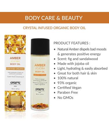 EXSENS Amber Jojoba Crystal Infused Body Oil - Organic Vegan Paraben Free Moisturizer for Skin & Hair (100ml - Buy Online on GoSupps.com