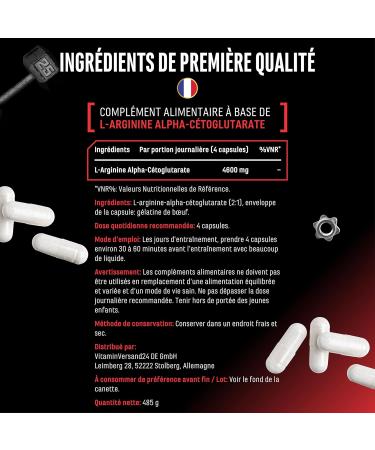 AAKG Ultra Caps - 365 g lules contenant chacune 1150 mg de L-arginine alpha-c toglutarate pur - Acide amin pur issu de la fermentation v g tale - Hautement dos  - Buy Online on GoSupps.com
