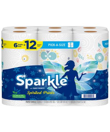 Sparkle Pick-A-Size Spirited Prints Paper Towels, 6 Double Rolls  12 Regular Rolls 110 Count (Pack of 1)