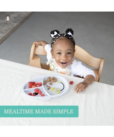 Matchstick Monkey Anti-Slip 3-Section Plate - Grey | 100% Silicone, BPA Free | Antimicrobial | for 12 Months - Buy Online on GoSupps.com