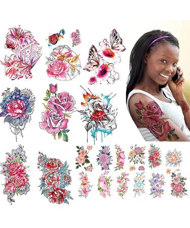 CAIJINEW Temporary Tattoos for Women 20 Sheets Large Flowers   Waterproof Long lasting Realistic Fake Tattoos Sleeve Tattoos Body Art Arm Tattoo Stickers for Adult Women Girls Kids (color 02)