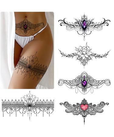 Roarhowl Lace Tattoos  Large Sexy Temporary Tattoo Set  Temporary Tattoos For Women  Belly Back Waist Thigh Body Art Fake Tattoos (Set 2)