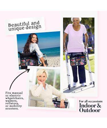 Wheelchair & Walker Bag with Armrest Back Handle - Waterproof Storage Pouches, Floral Design - Mother's Day Gift - Buy Online on GoSupps.com