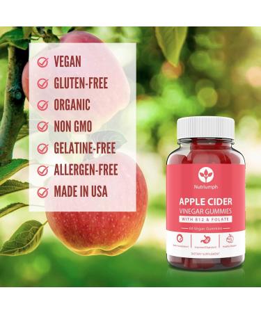 Nutriumph Apple Cider Vinegar Gummies with The Mother Vegan - 60 ACV Gummy Vitamins for Weight Loss, Detox, Immune Support, Skin, Hair, and Nails - Includes Vitamin B12 & Folate - Men & Women - Buy Online on GoSupps.com