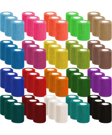 60 Pack Colorful Self Adhesive Bandage Wrap Bulk 3 Inch x 5 Yards Cohesive Bandage Vet Wrap Breathable Elastic Self-Adherent Tape for Stretch Athletic Sports Wrist Ankle Dogs Pet Vet Wrap 20 Colors