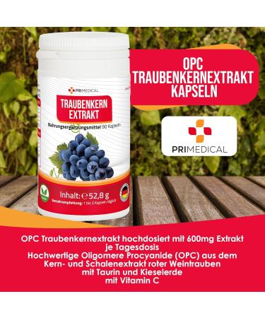 Buy High Dose OPC Grape Seed Extract Capsules - 600mg Vegan Gluten-Free Lactose-Free with Vitamin C - Primedical 1x90 Capsules - Buy Online on GoSupps.com