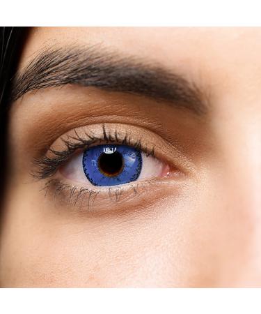 Contact lenses colored without strength blue |Blue Crazy annual lenses Anime |Soft lenses |2 pieces of color lenses + lentil containers |Aqua | Cosplay |Manga |Carnival |Halloween |Devil Blue Blue (blue)