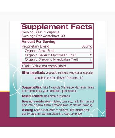 LifeSpa Whole Herbs Triphala Capsules | Colon Cleanser | Digestive Cleanse | Supports Healthy Digestion | for Relief of Constipation | 90 Capsules 500mg - Buy Online on GoSupps.com