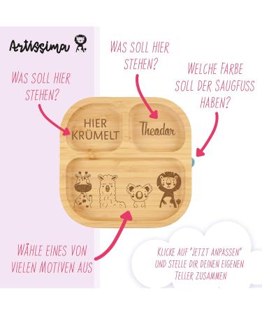 Personalized Baby Plate - Wood Suction Cup Dish for Kids | Unique Birth Gift - Pink Fox Design - Buy Online on GoSupps.com