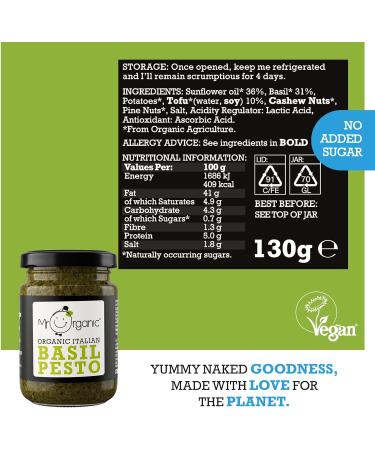 Mr Organic No Added Sugar Basil Pesto 130g - Natural & Organic, Perfect for Pasta and Sandwiches - Non-GMO, Gluten-Free - Buy Online on GoSupps.com