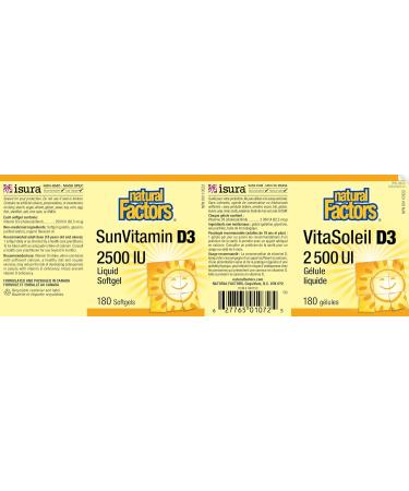Natural Factors SunVitamin D3 2500 IU 180 Softgels Hi-Potency Vitamin D Essential for Immune Function and Overall Health - Buy Online on GoSupps.com