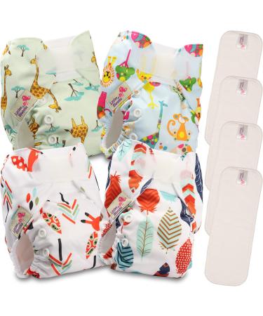 Littles & Bloomz Pocket Reusable Nappies Baby Diaper Newborn and Premature 4 Newborn Nappies 4 Newborn Microfibre Inserts NB-403MF4