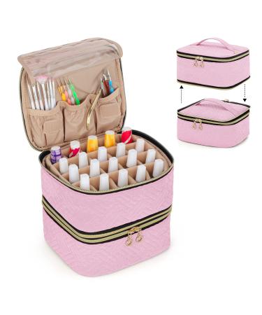 LUXJA Detachable 2 Layers Nail Polish Organizer - Hold 40 Bottles (15ml - 0.5 fl.oz), Nail Polish Case with Tools Storage Pockets (Patented), Pink