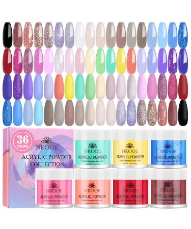 NKOOE 36 Colors Acrylic Nail Powder Set (10g/0.35oz Jars), Quick-Dry, Odorless, Non-Toxic, Easy-to-Blend, Ideal for DIY Nail Art & Salon Professionals - Perfect Gift for Nail Enthusiasts