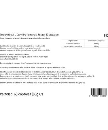 Doctor's Best L-Carnitine Fumarate 500mg - 60 Vegan Capsules | Lab Tested, Gluten Free, SOYA Free, Vegetarian - Amino Acid Supplement - Buy Online on GoSupps.com
