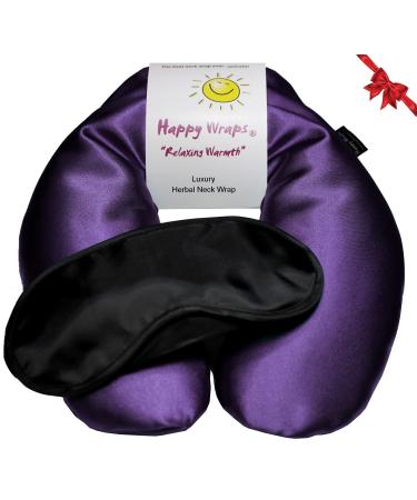 Happy Wraps Microwavable Herbal Neck Wrap - Hot Cold Aromatherapy Neck Warming Pillow - Heating Pad for Migraines, Stress, Gifts for Women, Birthdays, Christmas and Free Sleep Mask - Amethyst Amethyst + Free Travel Sleep Mask