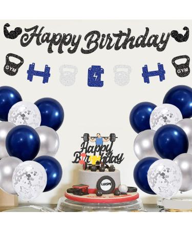 Weightlifting Cake Topper Gym Happy Birthday Cake Decorations Glitter Weight Lifting Themed Cake Toppers Fitness Barbell Kettlebell Party Decor Supplies for Men Women Boy Girl and Fitness Lovers - Buy Online on GoSupps.com