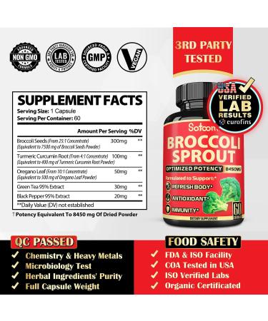 Broccoli Sprouts Extract Capsule with Turmeric, Oregano, Green Tea & Black Pepper Extract - 8450mg - 5 Herb Blend - 60 Vegan Capsules - Buy Online on GoSupps.com