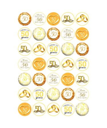 35 x 50th Wedding Anniversary Mix Edible Wafer Card Cupcake Toppers Cake Party Decorations