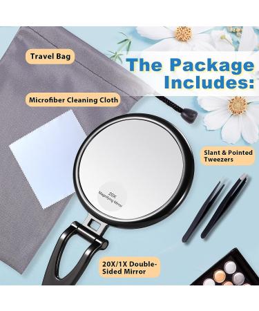 MIYADIVA 6 Inch 20X Magnifying Hand Mirror with Handle - Portable Travel Mirror for Women - Foldable Double Sided Design - Black - Buy Online on GoSupps.com