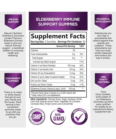 Sambucus Elderberry Gummies with Vitamin C, Zinc - Immune Support for Adults & Kids - Vegan, Gluten Free, Non-GMO - 60 Berry Flavored Gummies - Buy Online on GoSupps.com