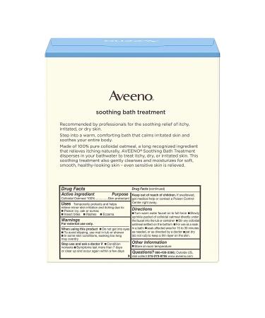 Aveeno Soothing Bath Treatment with 100% Natural Colloidal Oatmeal - Relief for Dry, Itchy Skin from Poison Ivy, Eczema, Sunburn, Rash, Insect Bites & Hives - 8 ct - Buy Online on GoSupps.com