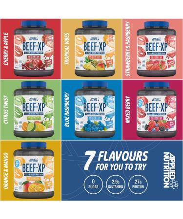 Applied Nutrition Beef XP 1.8kg - Clear Hydrolysed Beef Protein Isolate Fruit Juice Style - Dairy & Lactose Free Beef Protein Powder - Zero Sugar, Low Fat - Blue Raspberry Flavor - 60 Servings - Buy Online on GoSupps.com