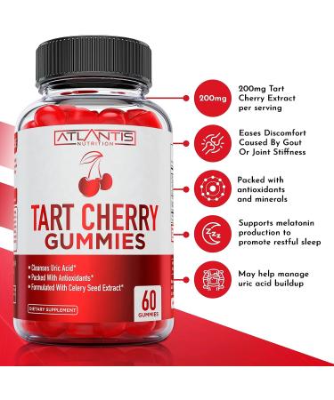 Tart Cherry & Celery Seed Gout Relief Gummies - 60ct | Joint Support & Antioxidant for Uric Acid Cleanse - Buy Online on GoSupps.com