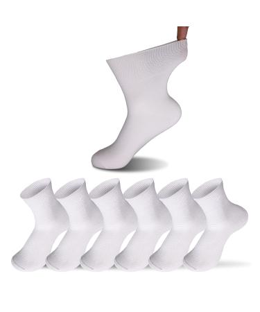 6 Pairs Diabetic Socks Men Women Ankle Socks for Swollen Feet Neuropathy Pain Relief Non-Binding Socks 6-13 White