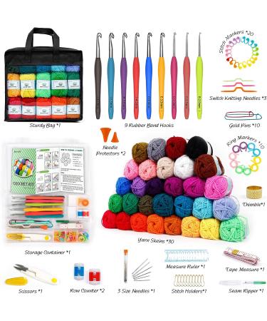 103 PCS Crochet Kit with Hooks & Yarn Set - Premium Bundle with 2180 Yards of Acrylic Yarn, Needles, Accessories & Bag - Ideal Starter Pack for Kids, Adults, Beginners & Professionals - Black - Buy Online on GoSupps.com